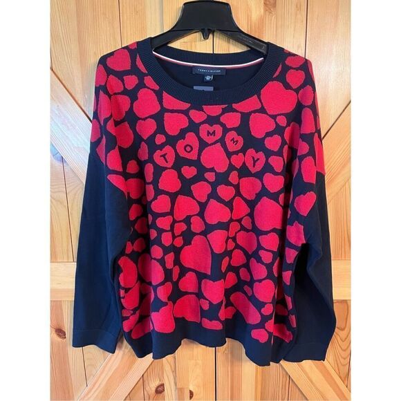 TOMMY HILFIGER Women's Cotton Heart-Print Sweater Size XXL nwt (3358) - Picture 1 of 6